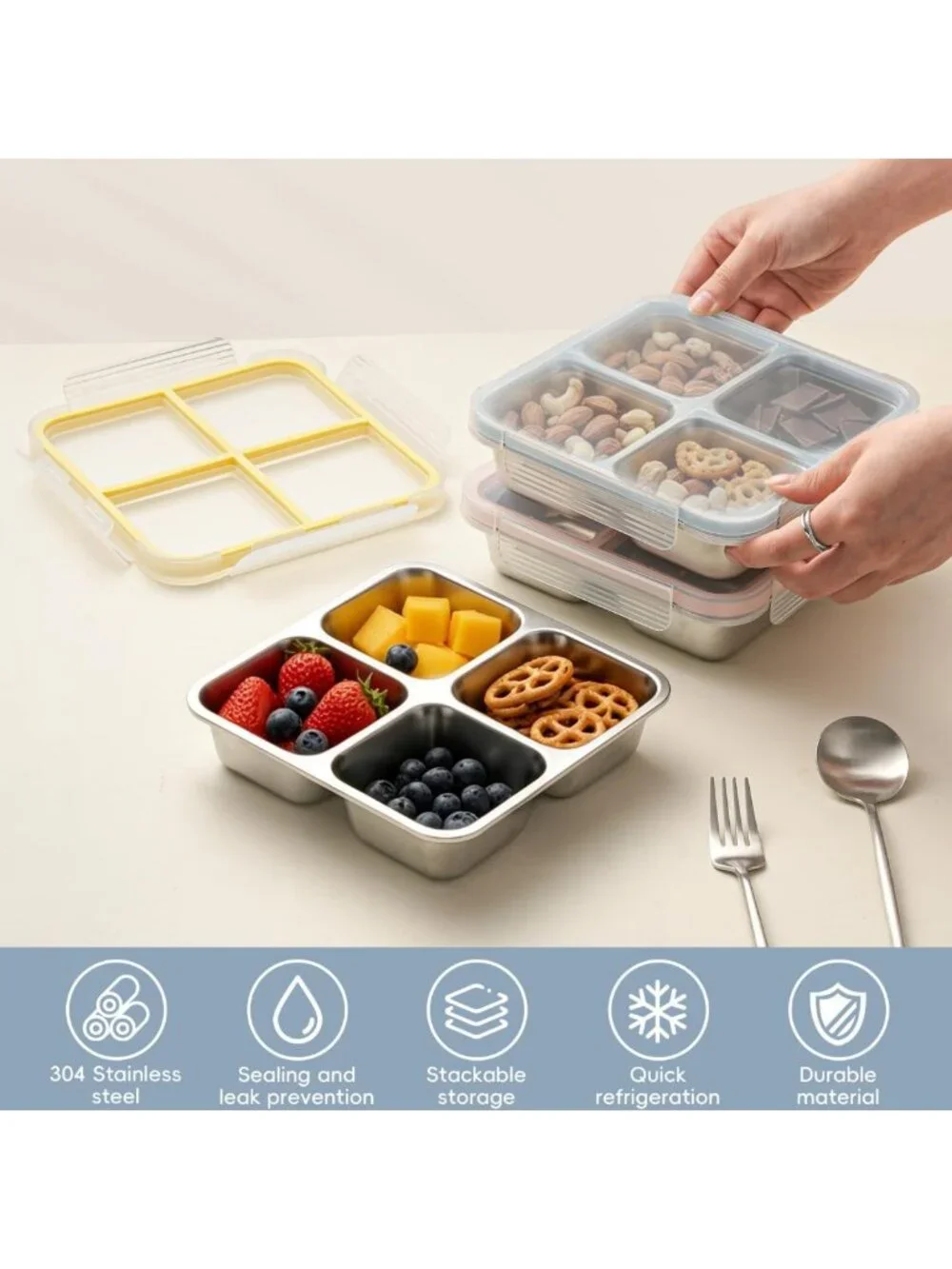 25oz Leak-Proof Stainless Steel Bento Snack Box - Multi-Compartment Lunch